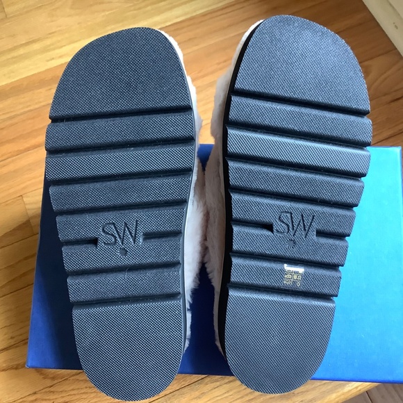 Stuart Weitzman Faux Fur Platform Slide Sandal Cream SZ 9 - Picture 8 of 13